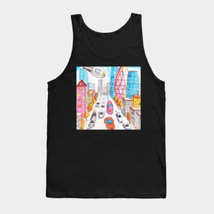 Futuristic City Pencil Drawing Tank Top